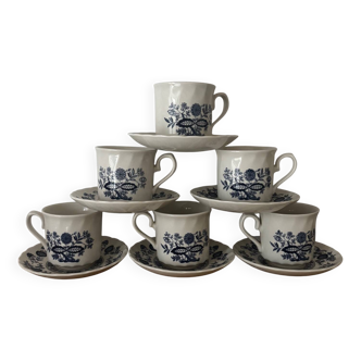 Vintage set of 6 Royal Wessex English blue flower cups and saucers