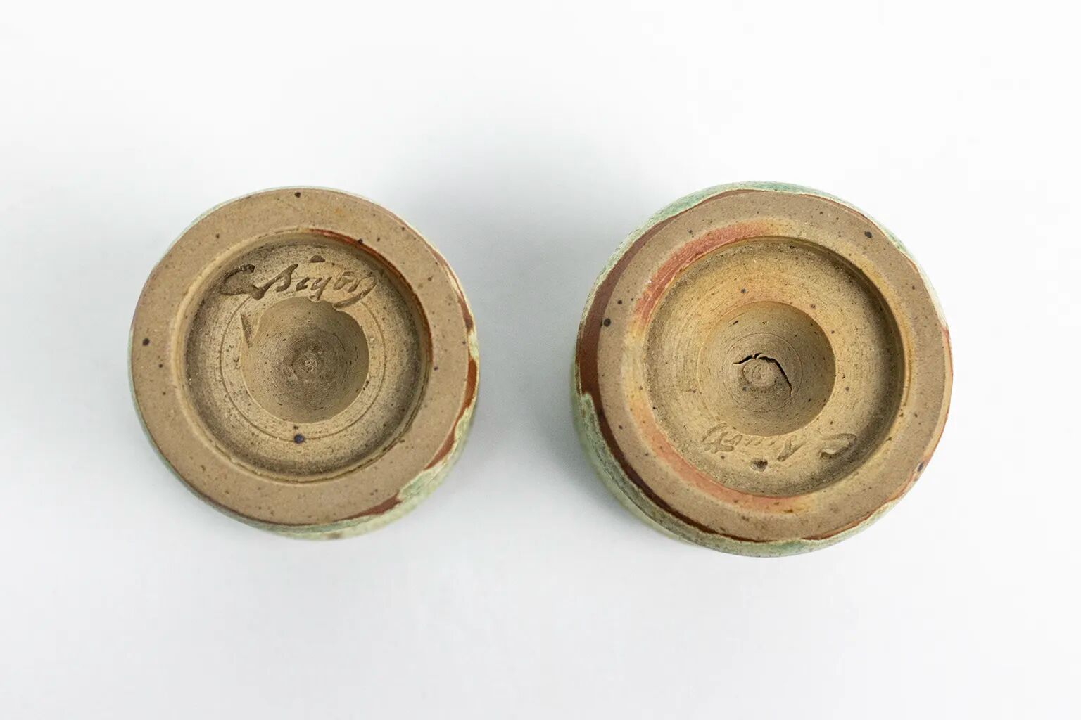 Pair of egg cups/candle holders by Alexandre Bigot – Art Nouveau stoneware