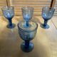 Set of 4 Stemmed Glasses Moulded Blue Marine Decor 1960s Vintage