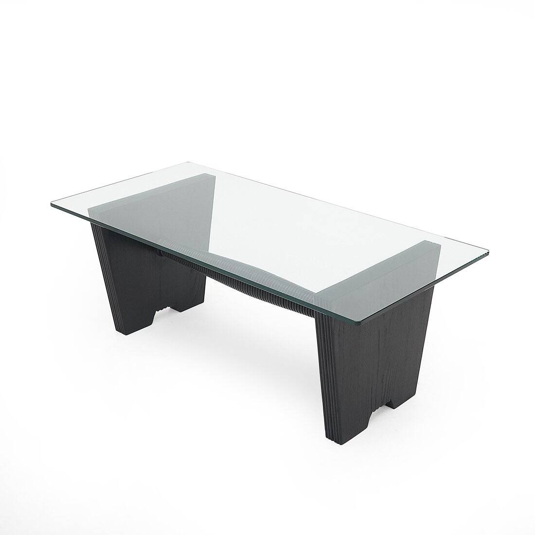 Coffee table with a glass top and black stained wood frame, 1930s.