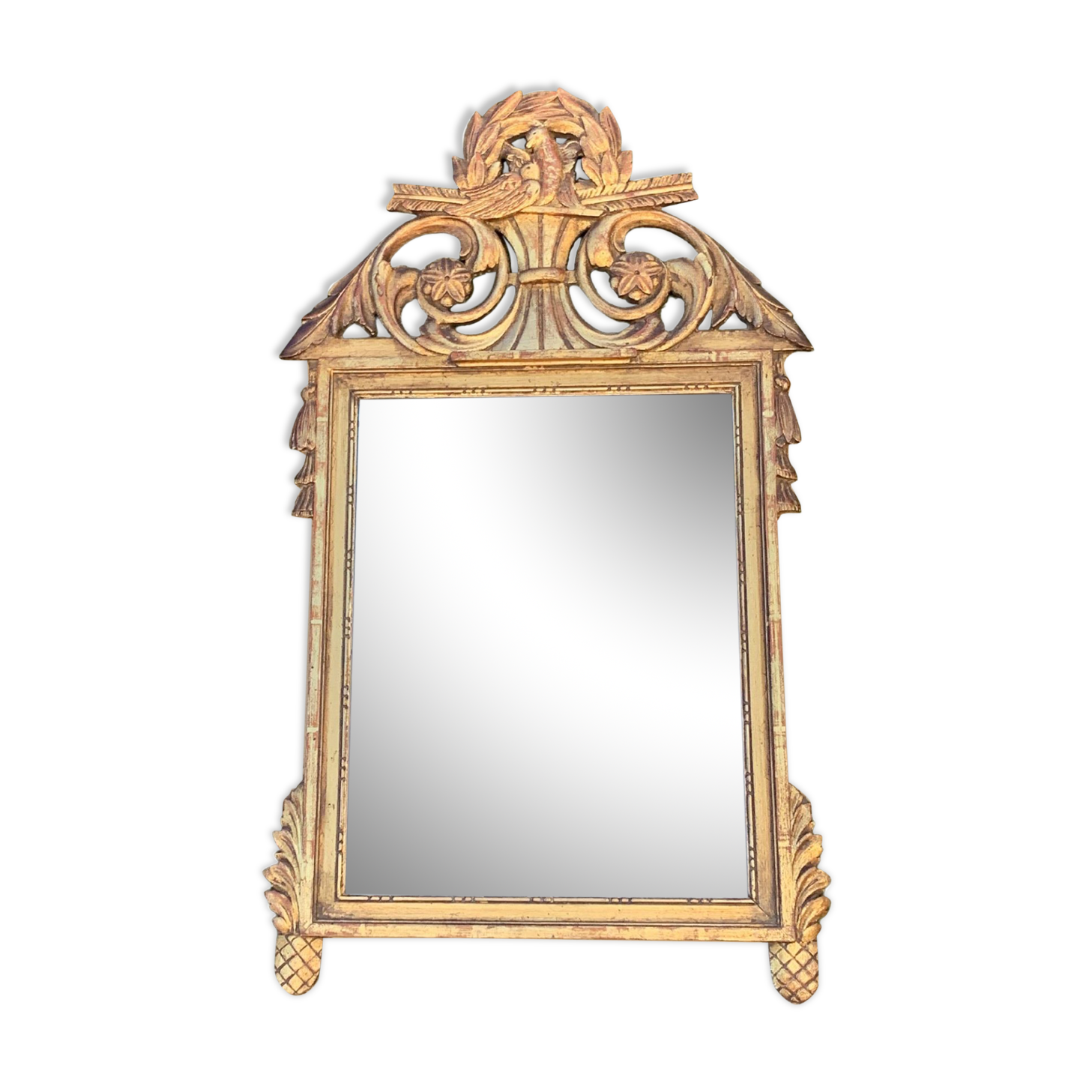 Antique mirror with gilded wood pediment, Louis XVI style
