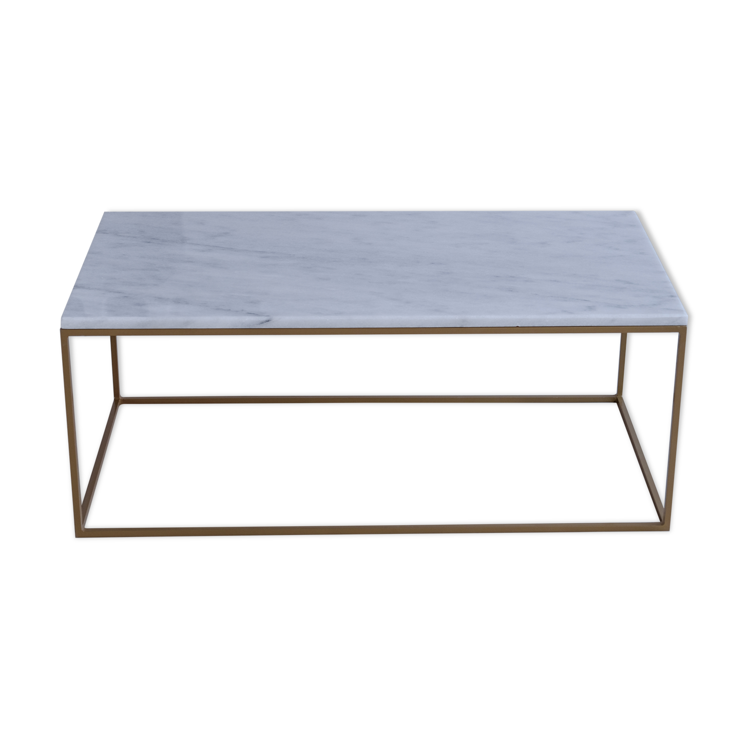 Rectangular coffee table in white marble Ibiza L160xP80xH40, gilded base.