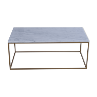 Rectangular coffee table in white marble Ibiza L160xP80xH40, gilded base.