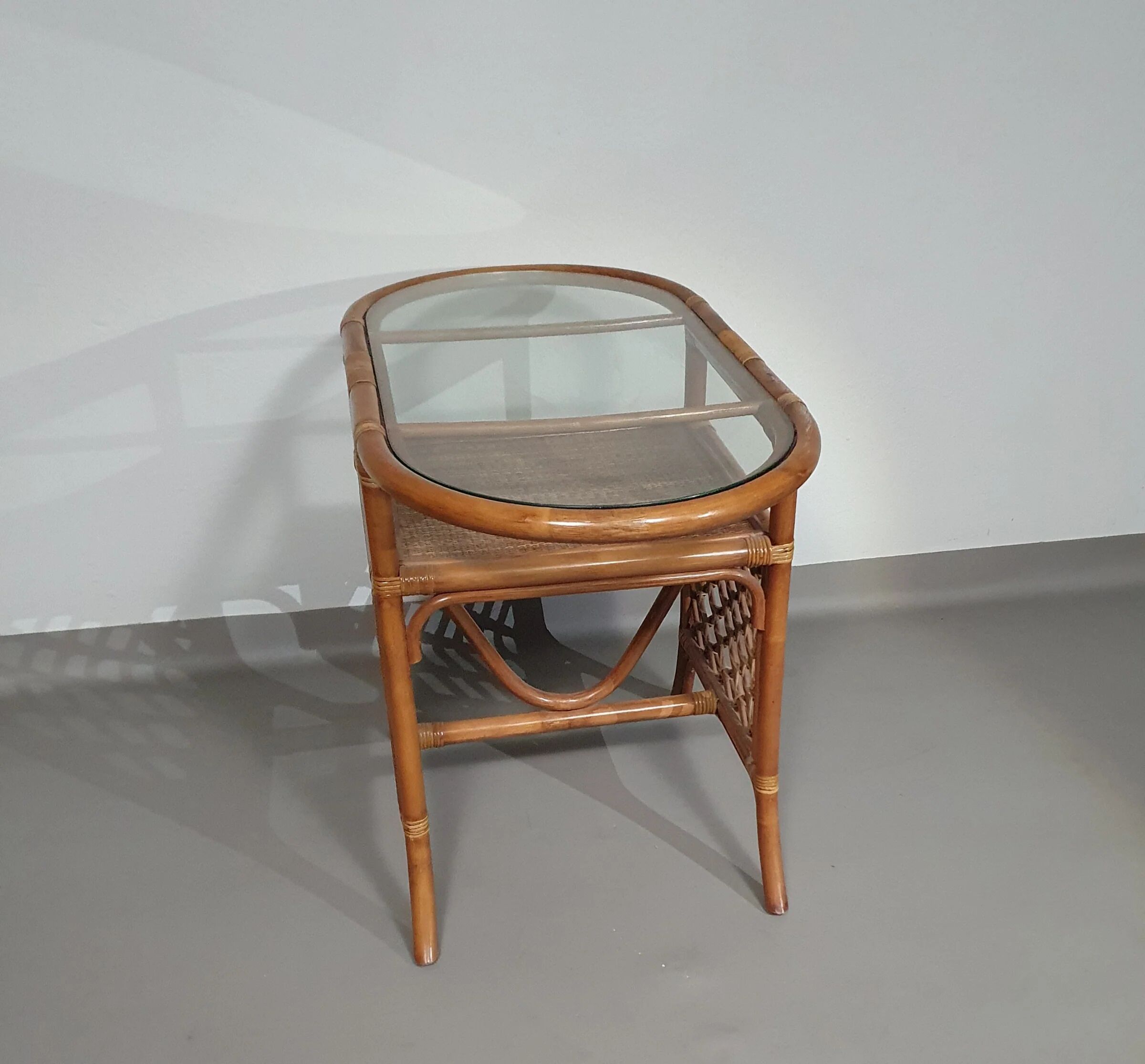 Rattan / bamboo balcony side table / chairs set 1970s