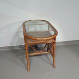 Rattan / bamboo balcony side table / chairs set 1970s