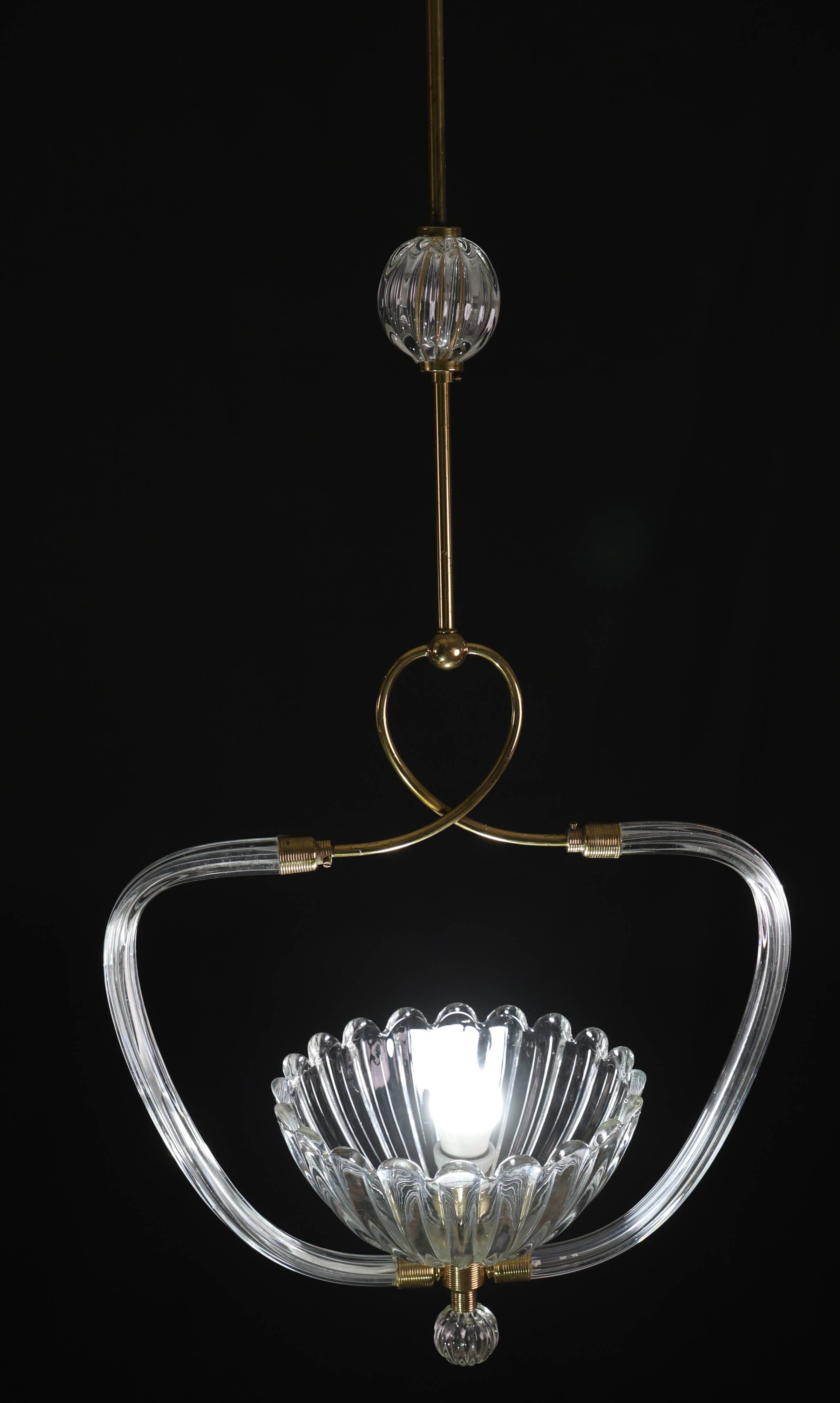 Amazing Art Decò Murano Glass Pendant Chandelier by Ercole Barovier, 1940s