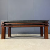 Vintage wooden and stone top coffee table, 1970s
