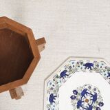 Side table with marble top and inlaid stones