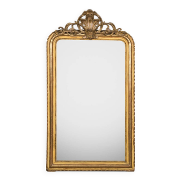Miroir ancien en or jaune avec crête, XIXe siècle