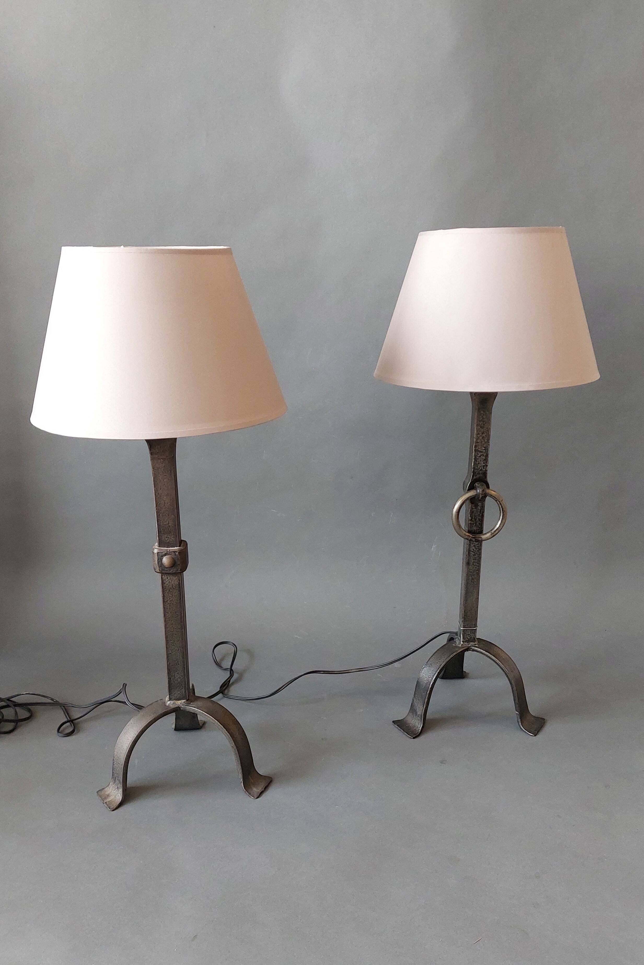 Pair of Brutalist style lamps in wrought iron 1950.