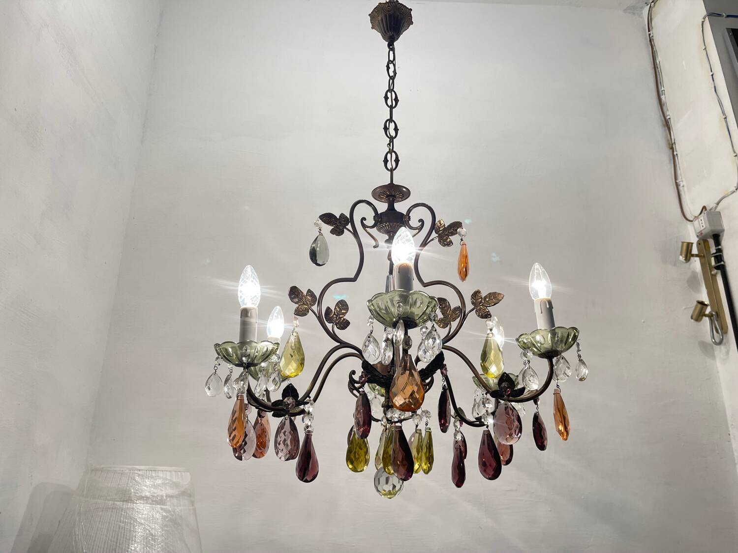 Bronze multicolored Crystal chandelier 1950’s