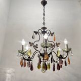 Bronze multicolored Crystal chandelier 1950’s
