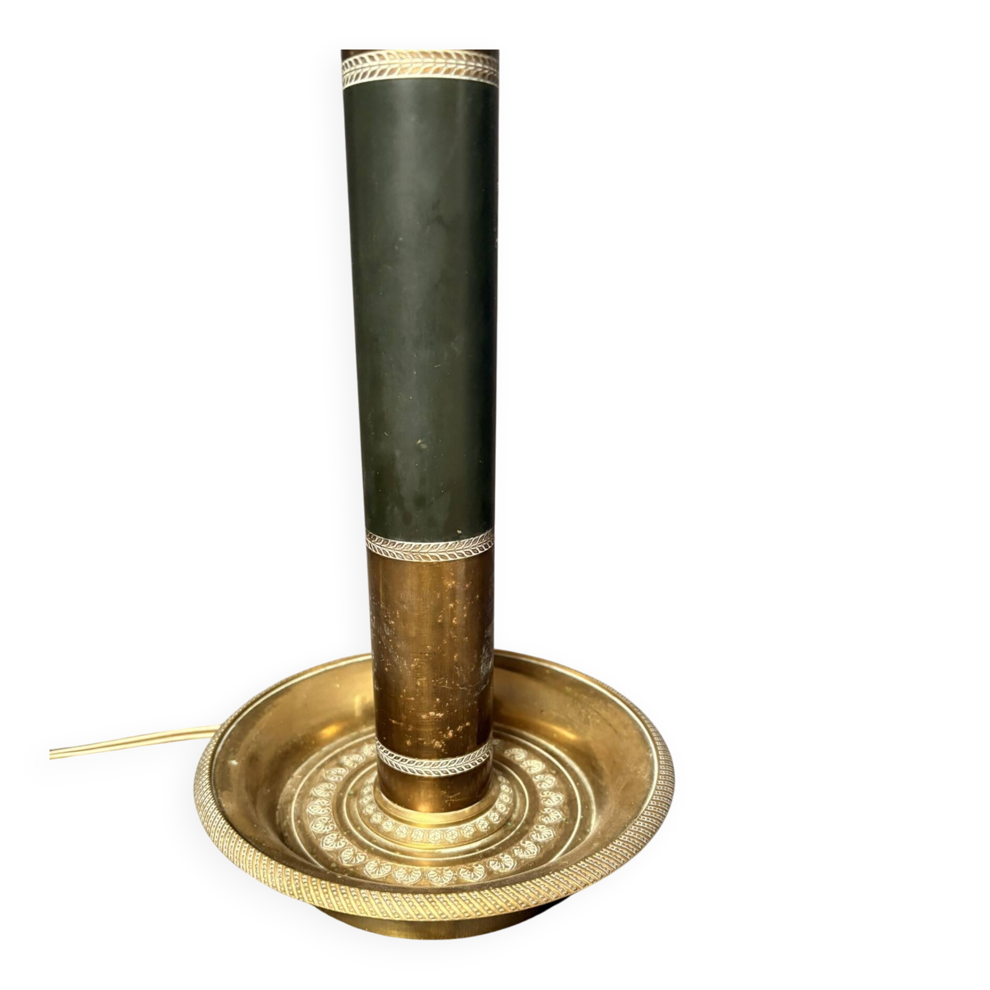 Antique Empire Column Lamp Base Brass Gilded Green Candle Holder Chandelier 4