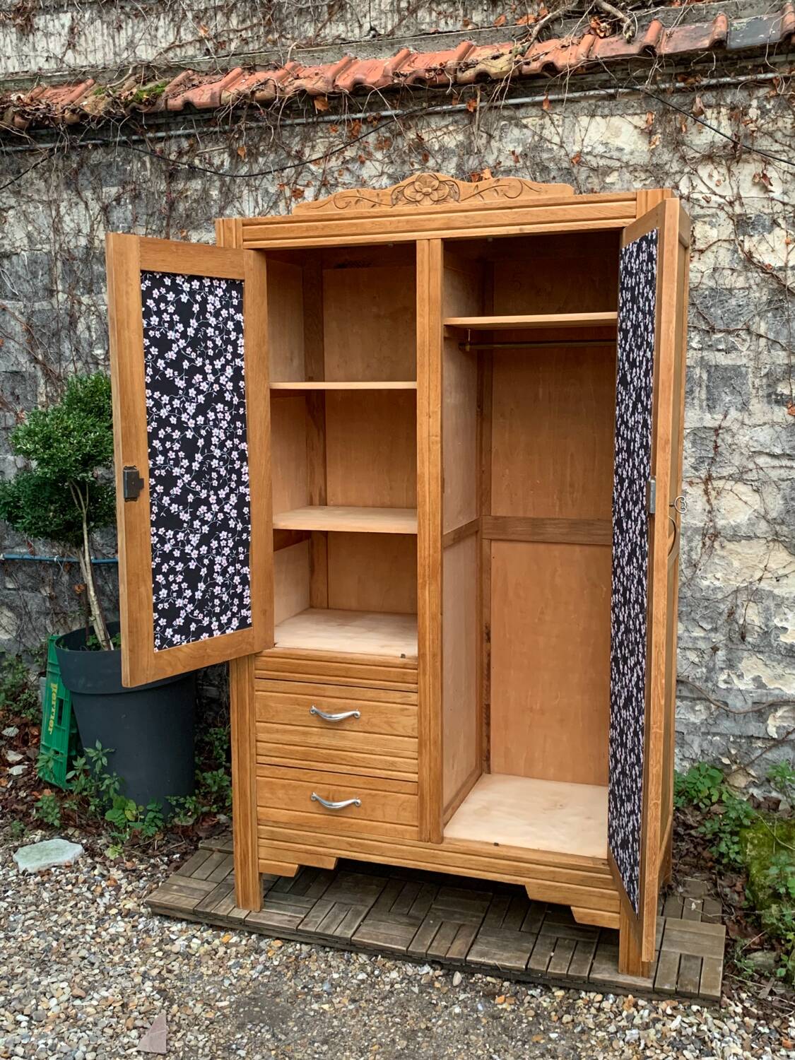 Parisian art deco hotel wardrobe in solid raw oak 1930