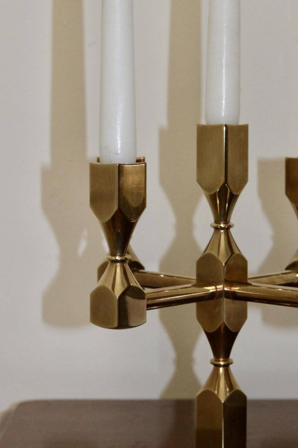 Five-arm Swedish brass candelabra by Gusum circa 1990