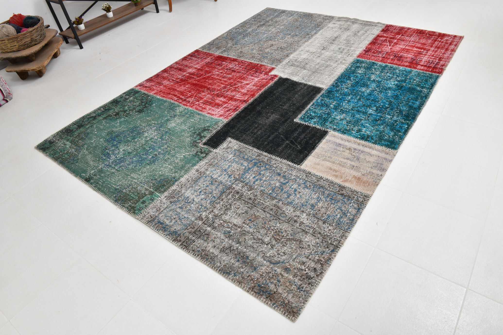 7x10 distressed multciolor vintage rug 301x220cm