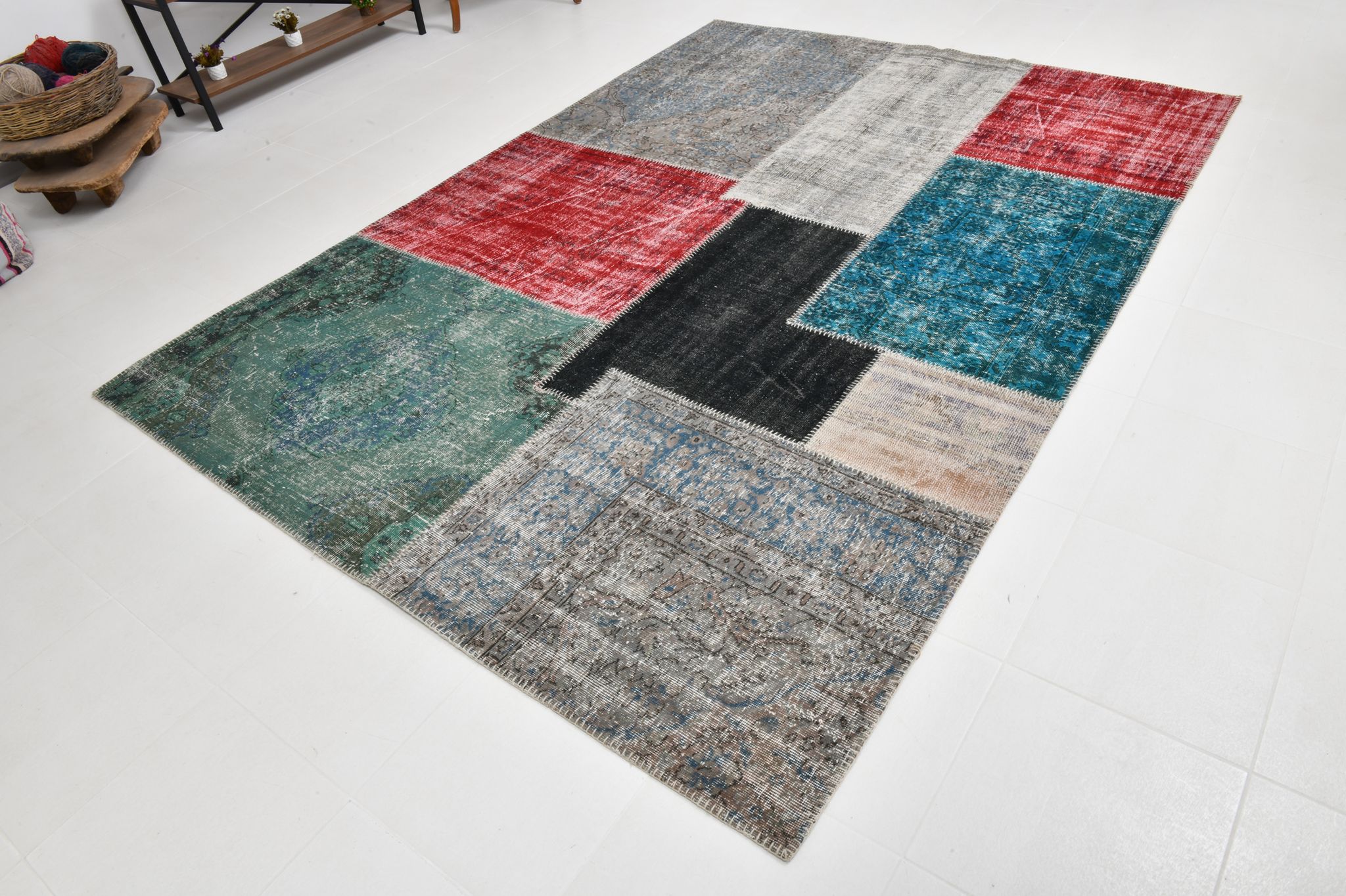 7x10 distressed multciolor vintage rug 301x220cm