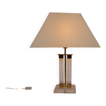 Hollywood Regency Acrylic Glass & Brass Table Lamp, Italy, 1970s
