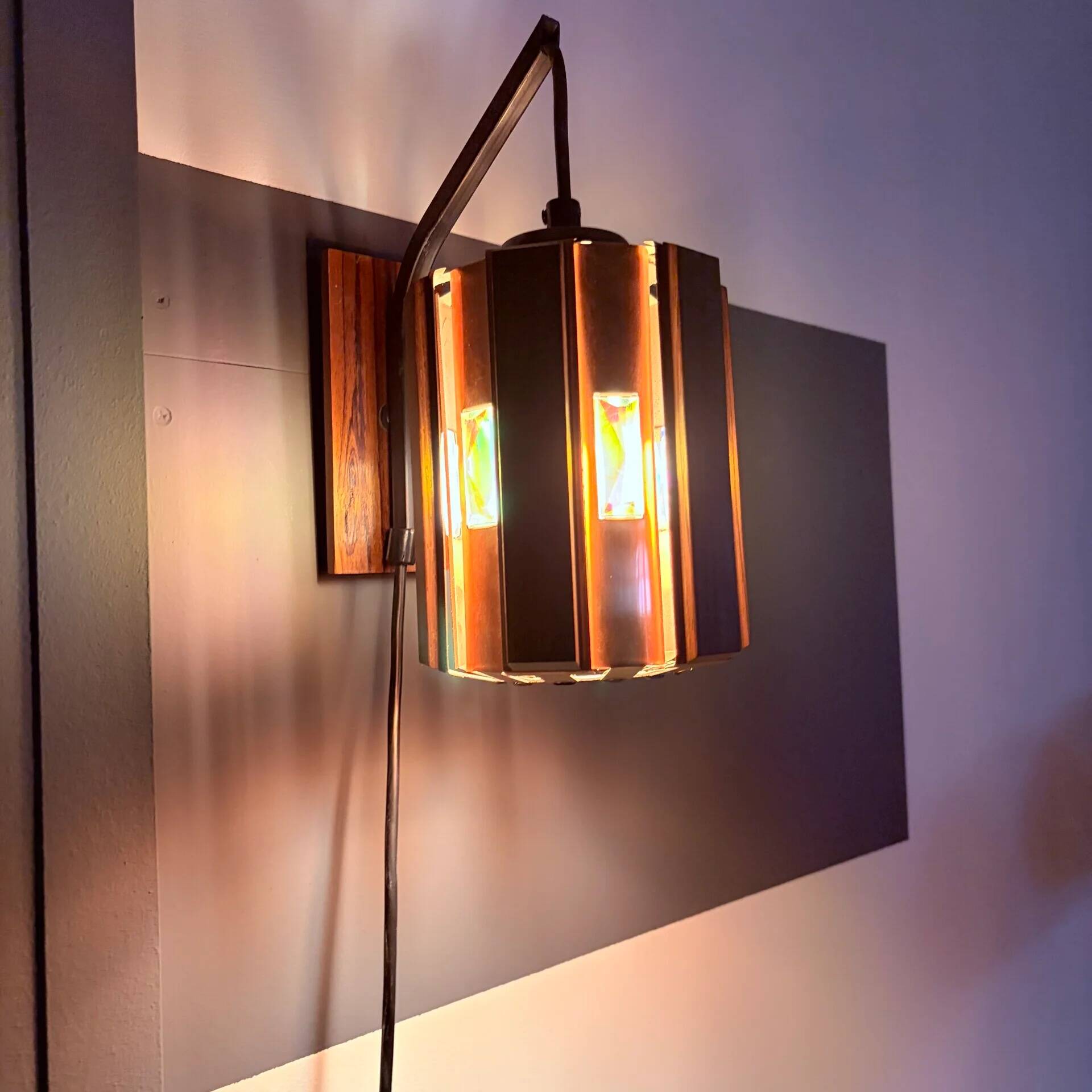 Werner Schou wall lamp, copper and teak 1960s