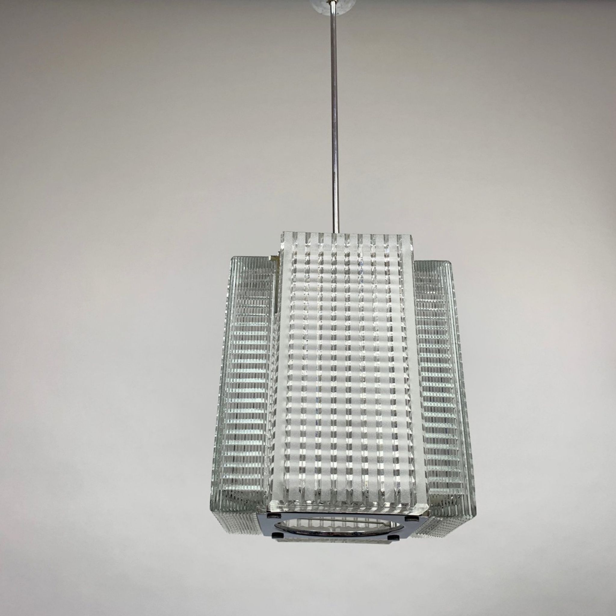 Vintage Chrome and Glass Chandelier by Kamenický Šenov, 1960's