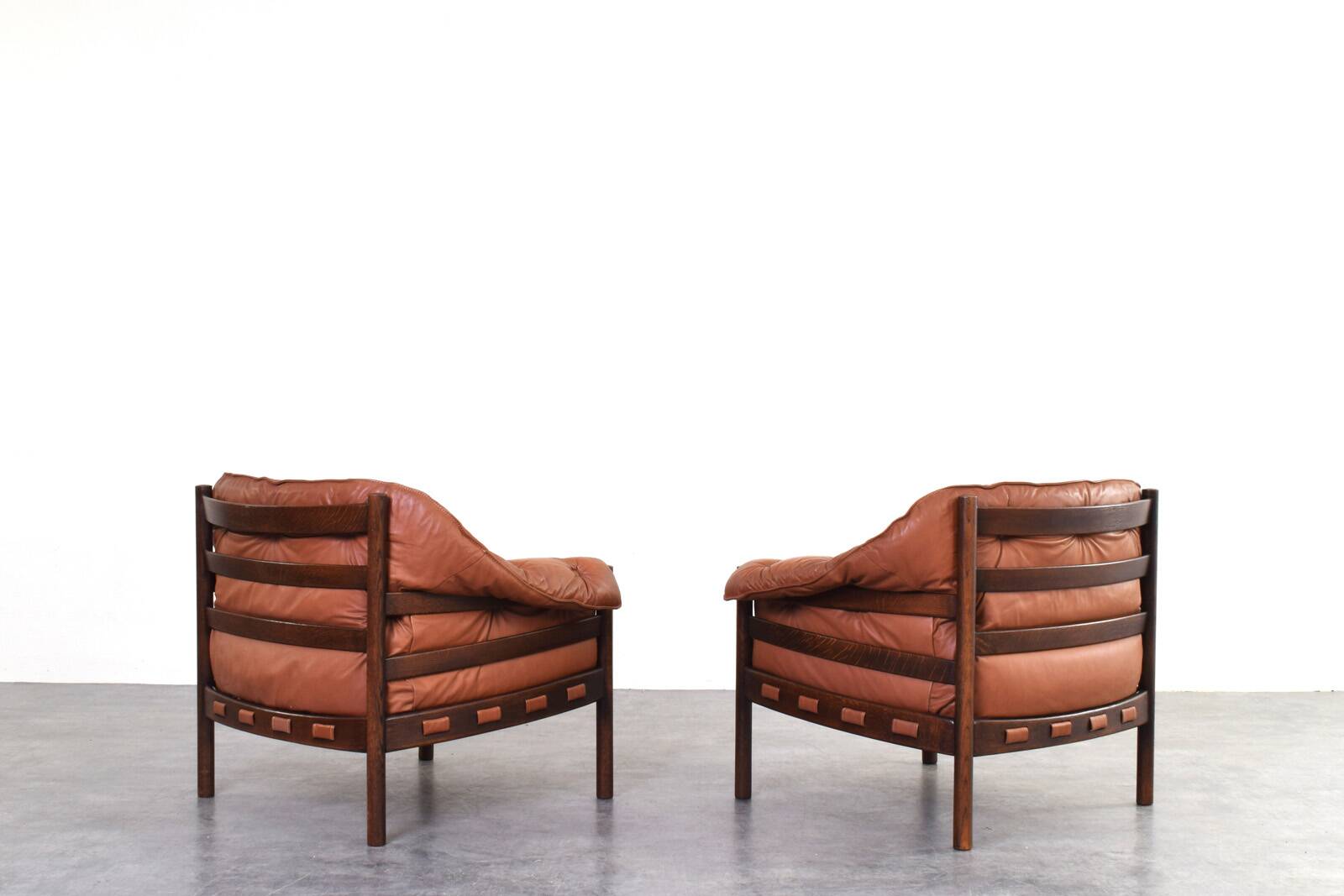 Mid-Century Oak & Leather Armchairs by Arne Norell for Coja, 1960s, Set 4