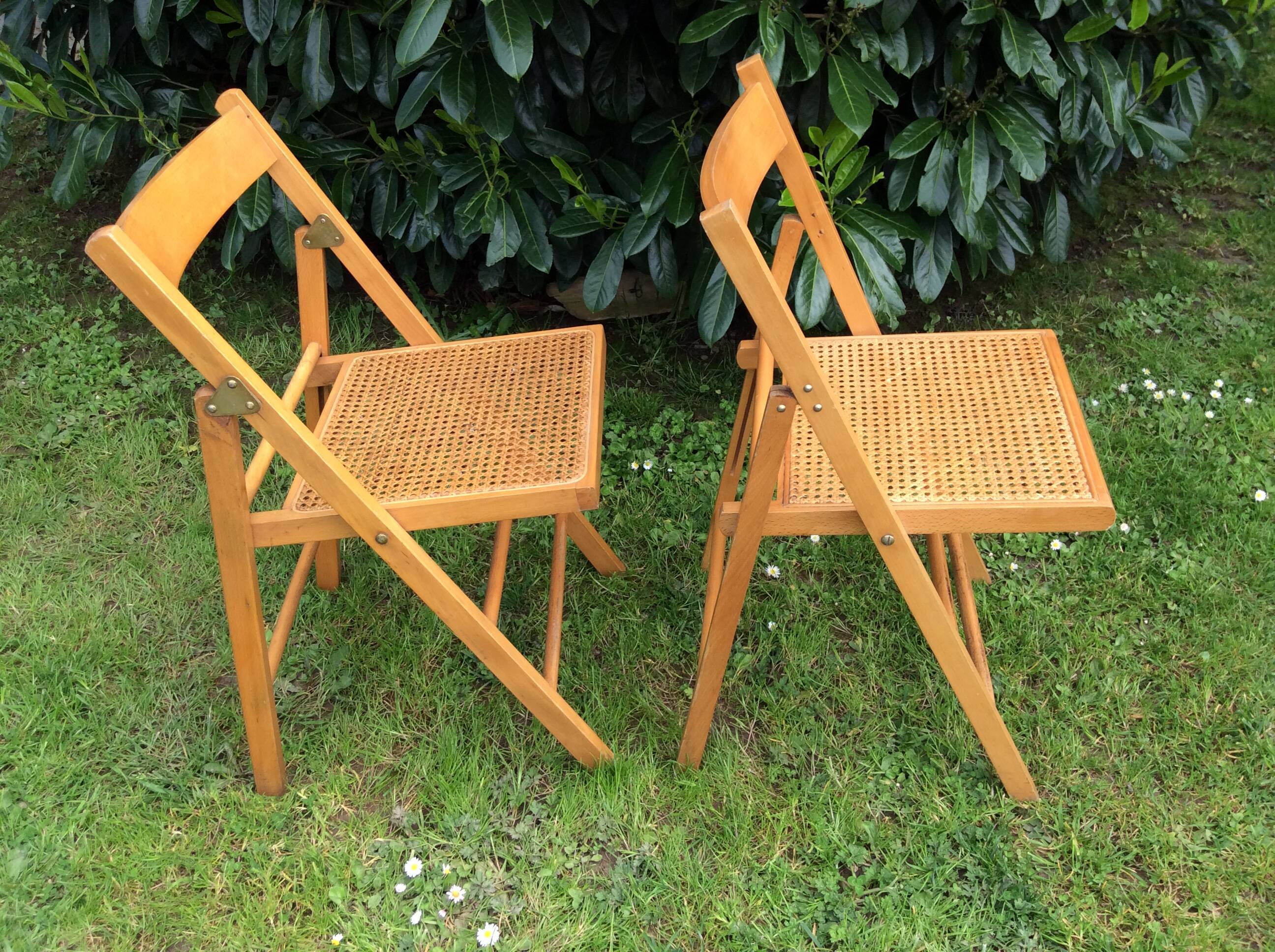 Wooden and cane folding chairs