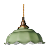 Lamp suspension vintage 70s opaline golden metal "La belle Verte"