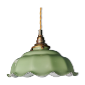 Lampe suspension vintage années 70 métal doré opaline "La belle Verte"