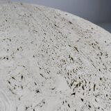 Vintage travertine bistro/dining table, solid metal base. (A)