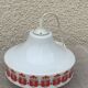 Pendant lamp, white opaline globe with a vintage red design floral pattern 1970