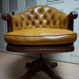 Antique Chesterfield Leather Bankers Swivel & Tilt Office Chair, 1930s