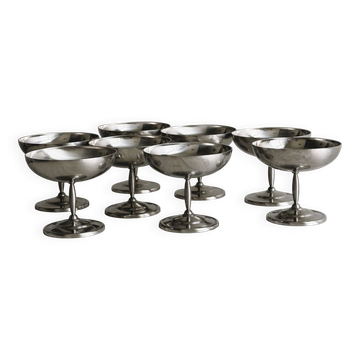8 large stainless steel footed bowls Letang Remy