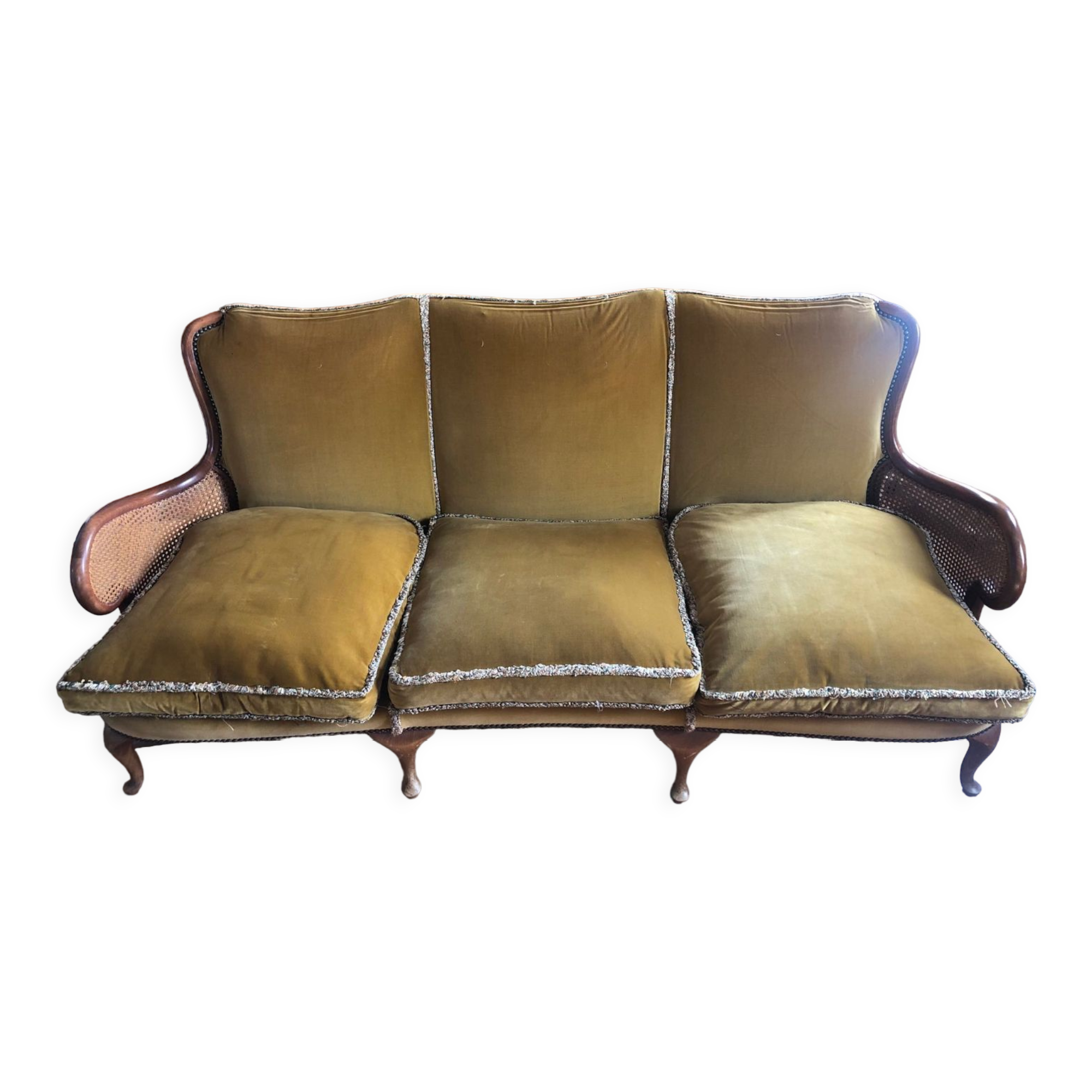 Louis XV style 3-seater sofa with cane armrests