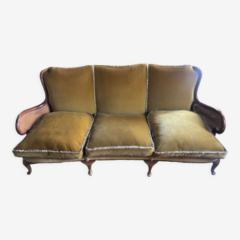 Louis XV style 3-seater sofa with cane armrests