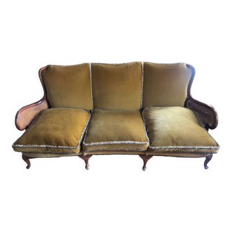 Louis XV style 3-seater sofa with cane armrests