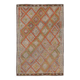Tapis Kilim Tribal Vintage, Losanges Orange Vert Terre Coloré, 227x343 cm
