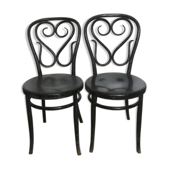 Paire de chaises de bistrot en bois courbé des années 30-40, marque SL