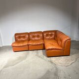 Salon modulable en cuir cognac