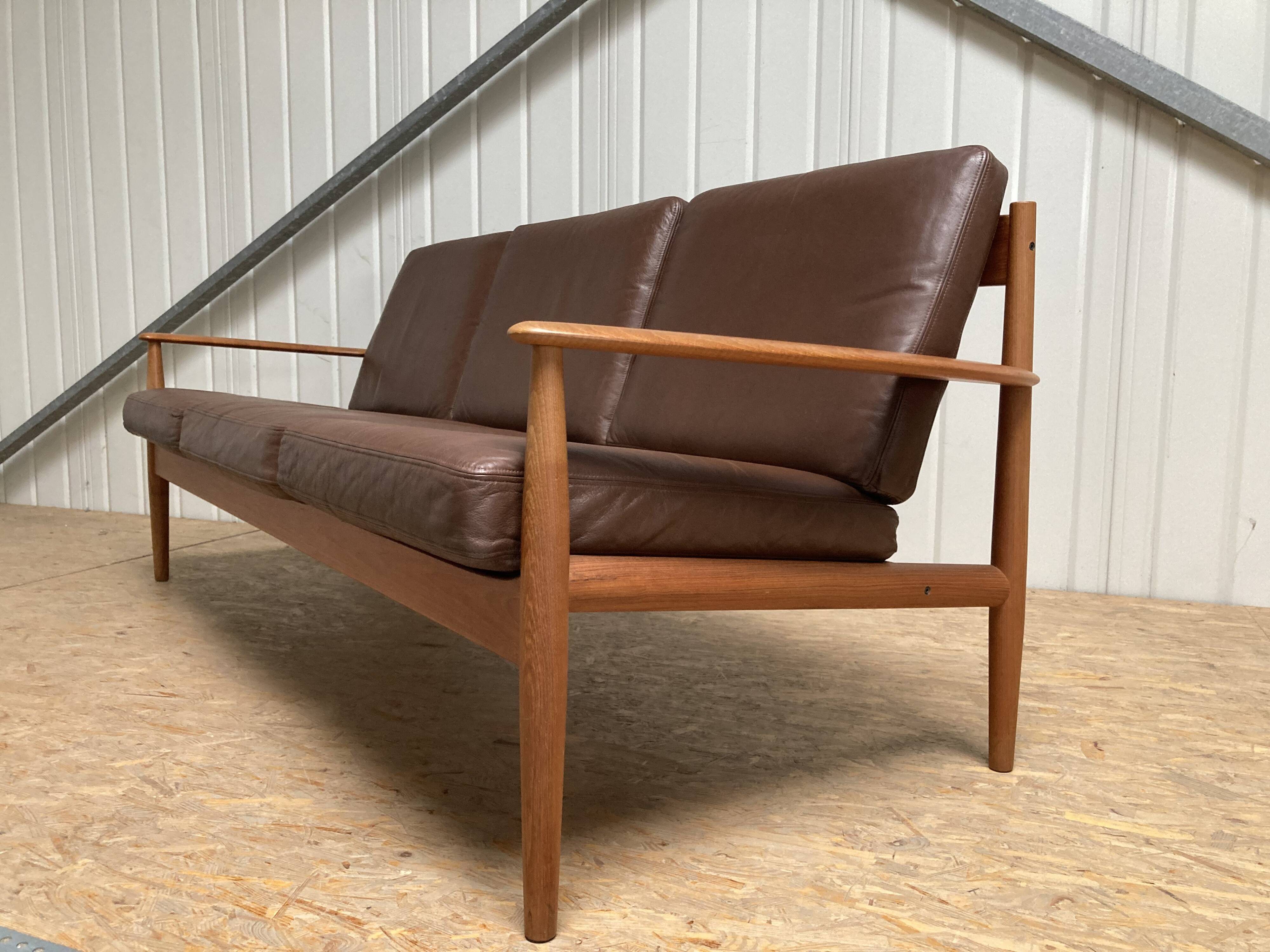 Grete Jalk for France & Son Teak Leather Sofa