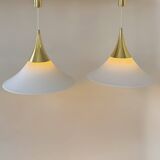 XL Pair of vintage pendants by Limburg, brass and opaline, Germany 1