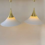 XL Pair of vintage pendants by Limburg, brass and opaline, Germany 1