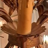 Chandelier with ears of wheat and flowers in gilded metal