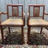 Paire de fauteuils bridge en tissu rayé terracotta
