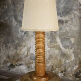 Large turned wood table lamp, France, 1950s