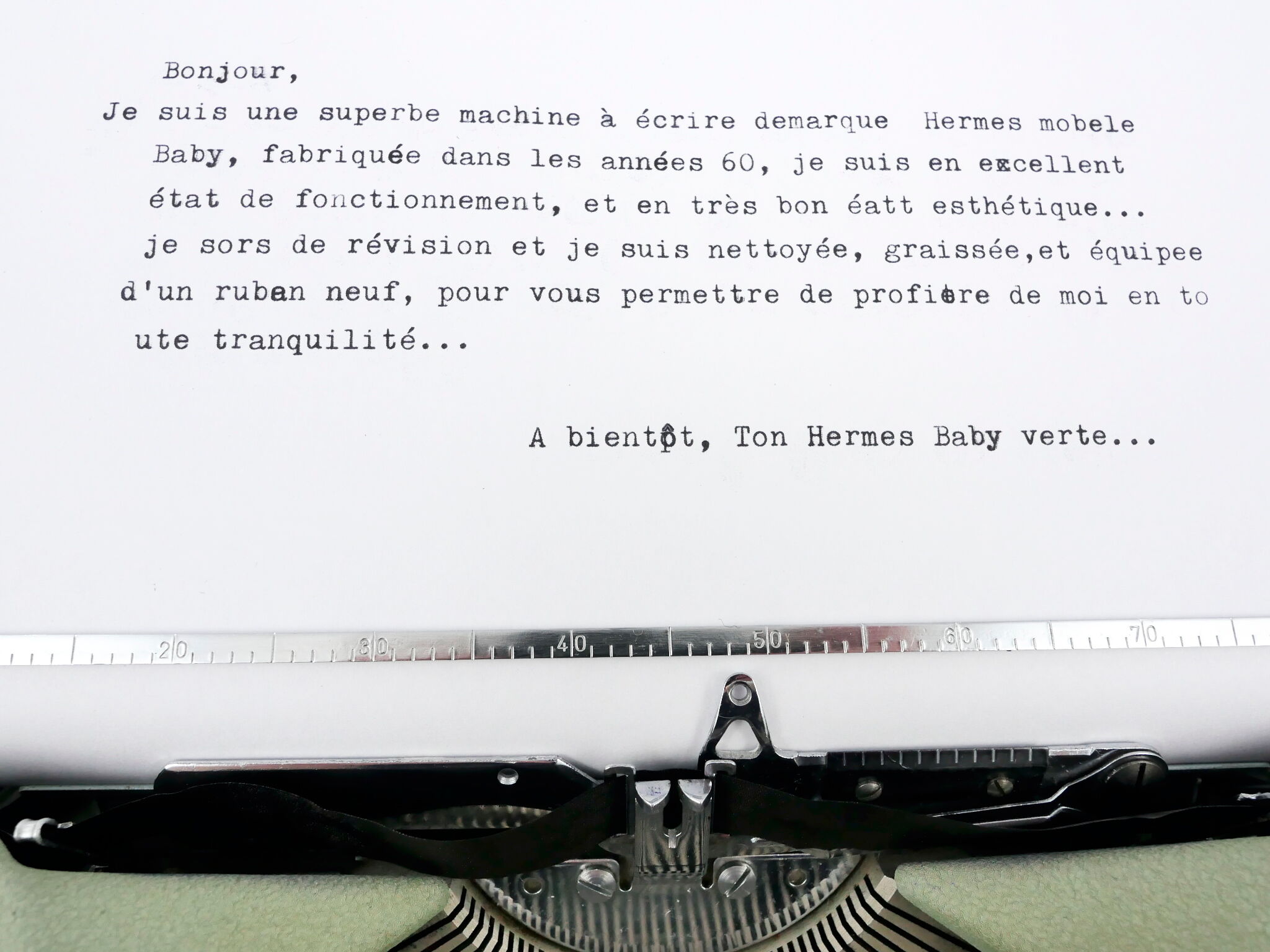 Hermes Baby green lime typewritter revised new ribbon