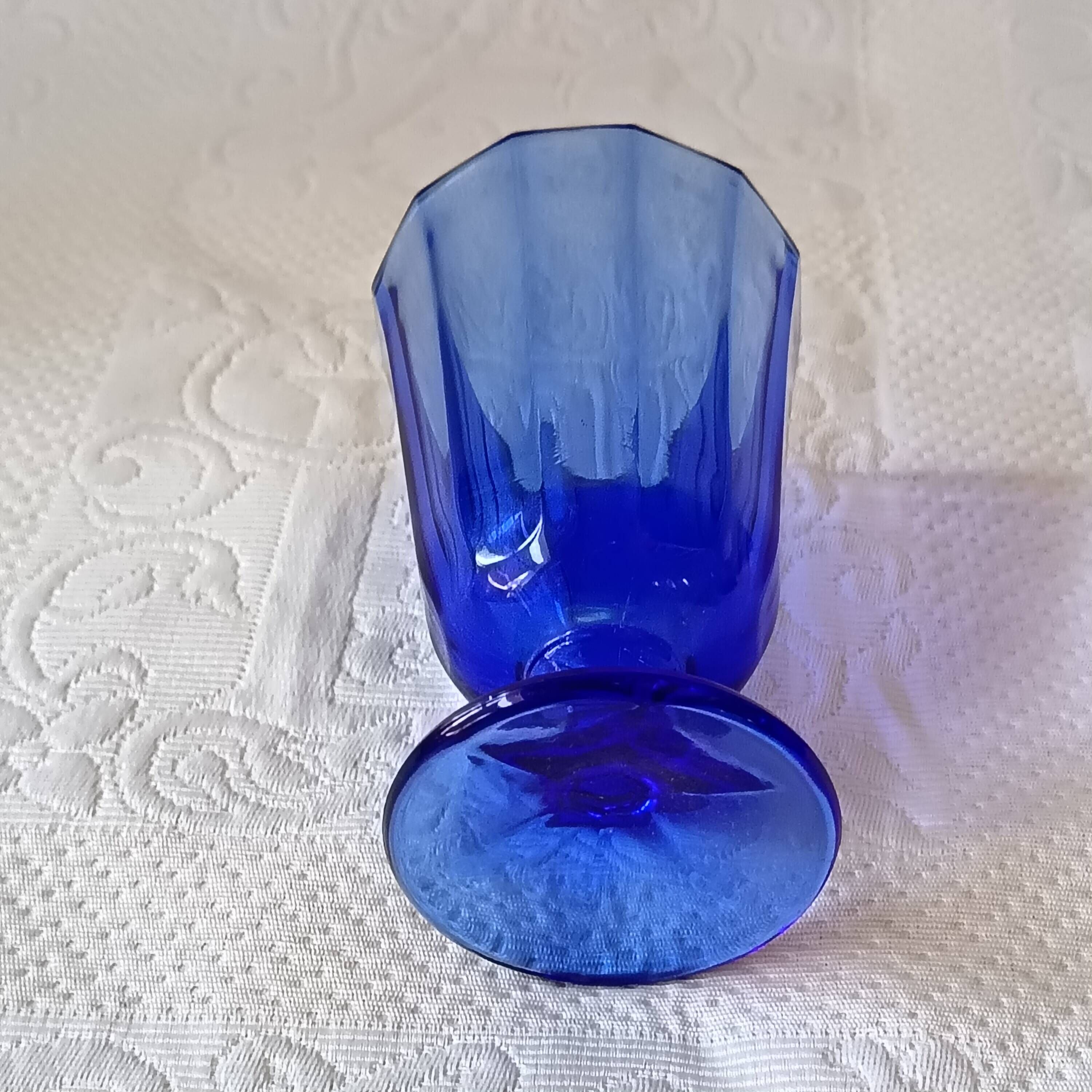 6 vintage footed glasses in cobalt blue coloured glass from Portugal