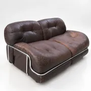 Canapé en cuir marron et chrome, années 1970