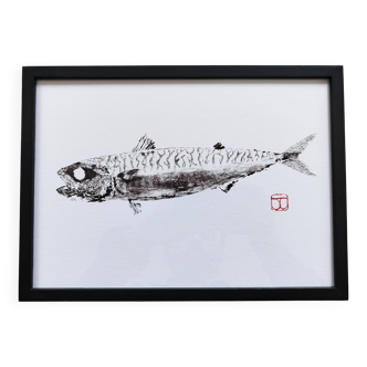 Framed Art Print, "Gyotaku of a Mackerel"
