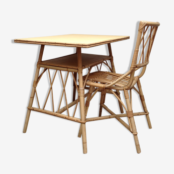 Rattan desk and chair