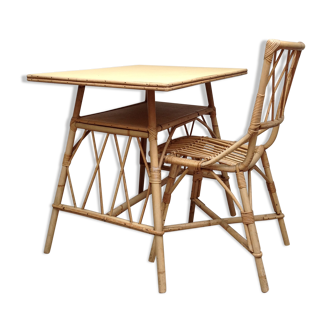 Bureau en rotin et sa chaise